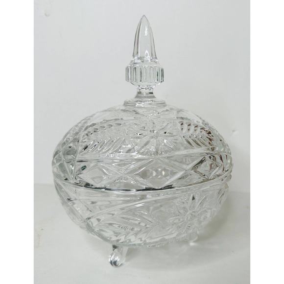 Unknown Other - Vtg Footed Clear Crystal Glass 10" Pedestal Candy Bowl Dish with Steeple Lid